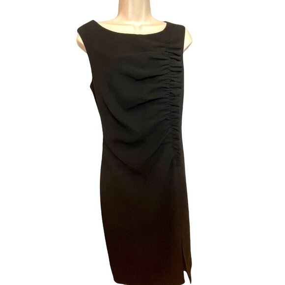 Calvin Klein NWT Black Sleeveless Knee Length Sheath Dress Ruffle Accent Sz 14 - Picture 2 of 7